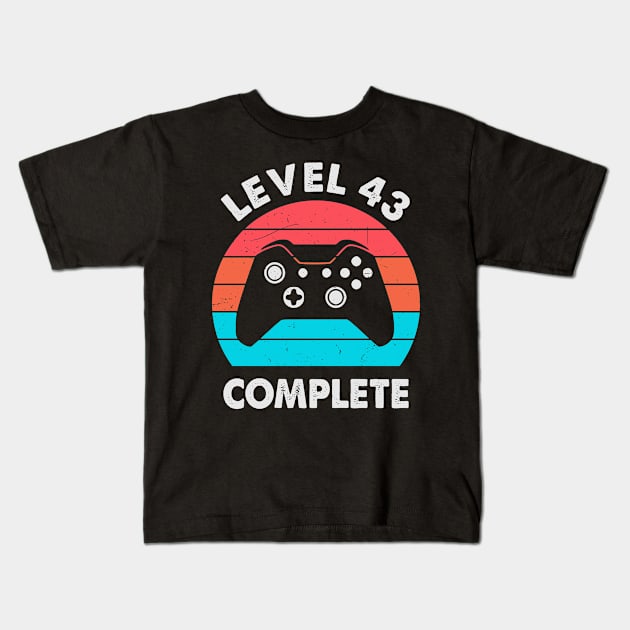 Level 43rd Complete - Retro Vintage Sunset 43 Year Wedding Anniversary Gift Kids T-Shirt by Merchofy